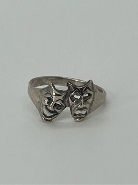 Vtg 925 Sterling Silver Comedy Tragedy Mask Ring Size 6.75